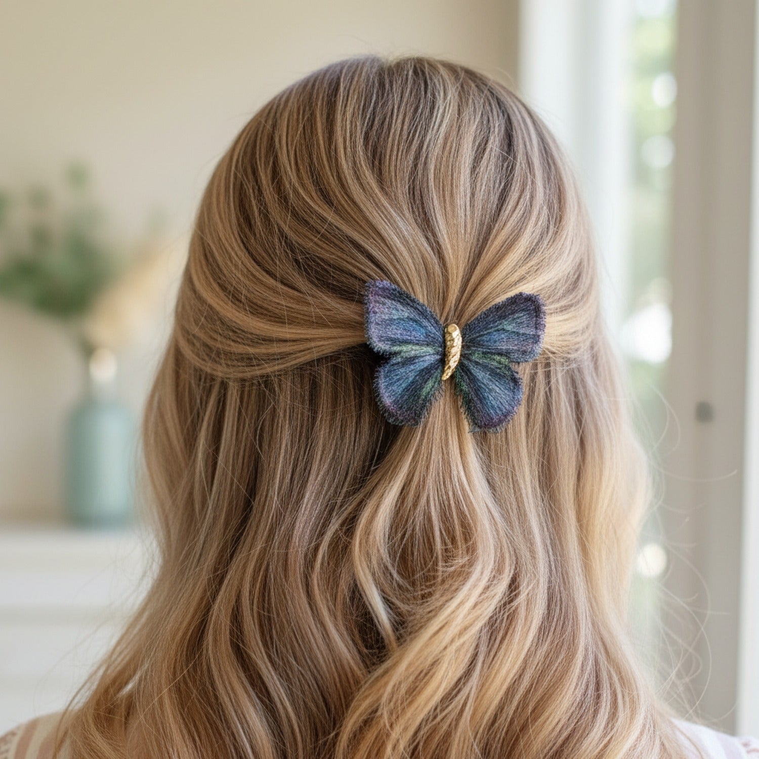 Butterfly Hair Clip Gold Black Embroidered