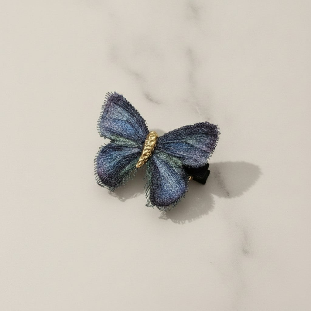 Butterfly Hair Clip Gold Black Embroidered
