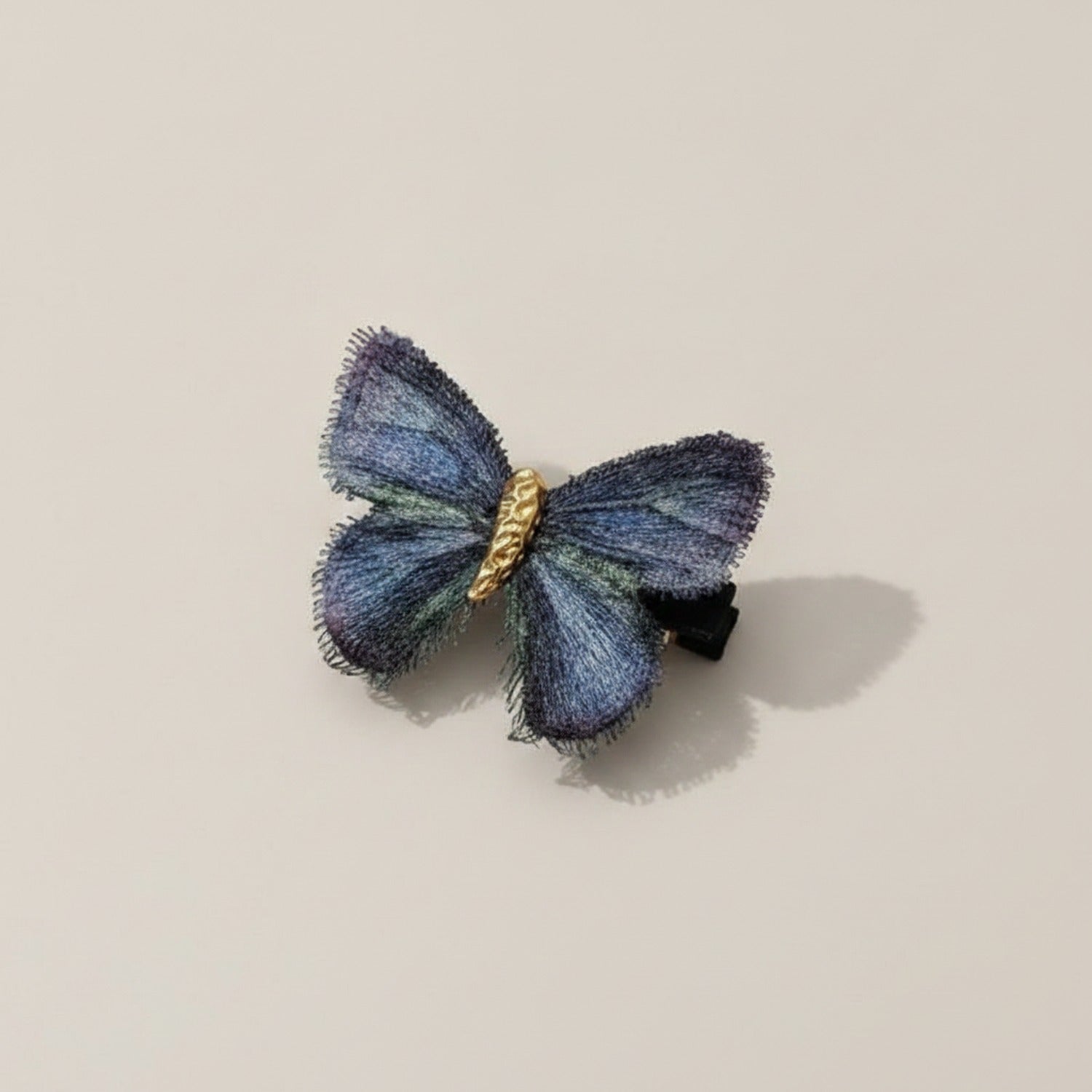 Butterfly Hair Clip Gold Black Embroidered