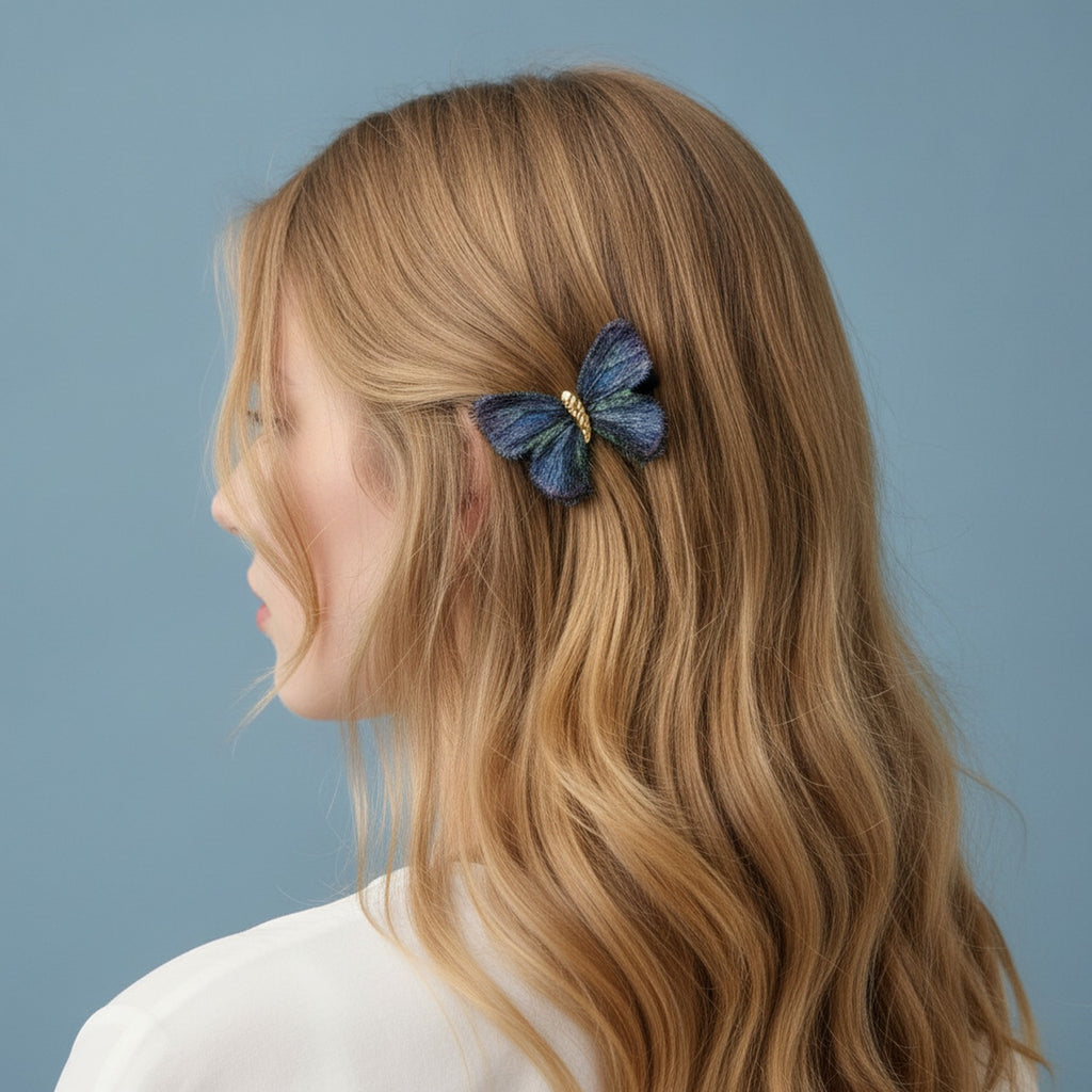 Butterfly Hair Clip Gold Black Embroidered – hair accessories (view 2)