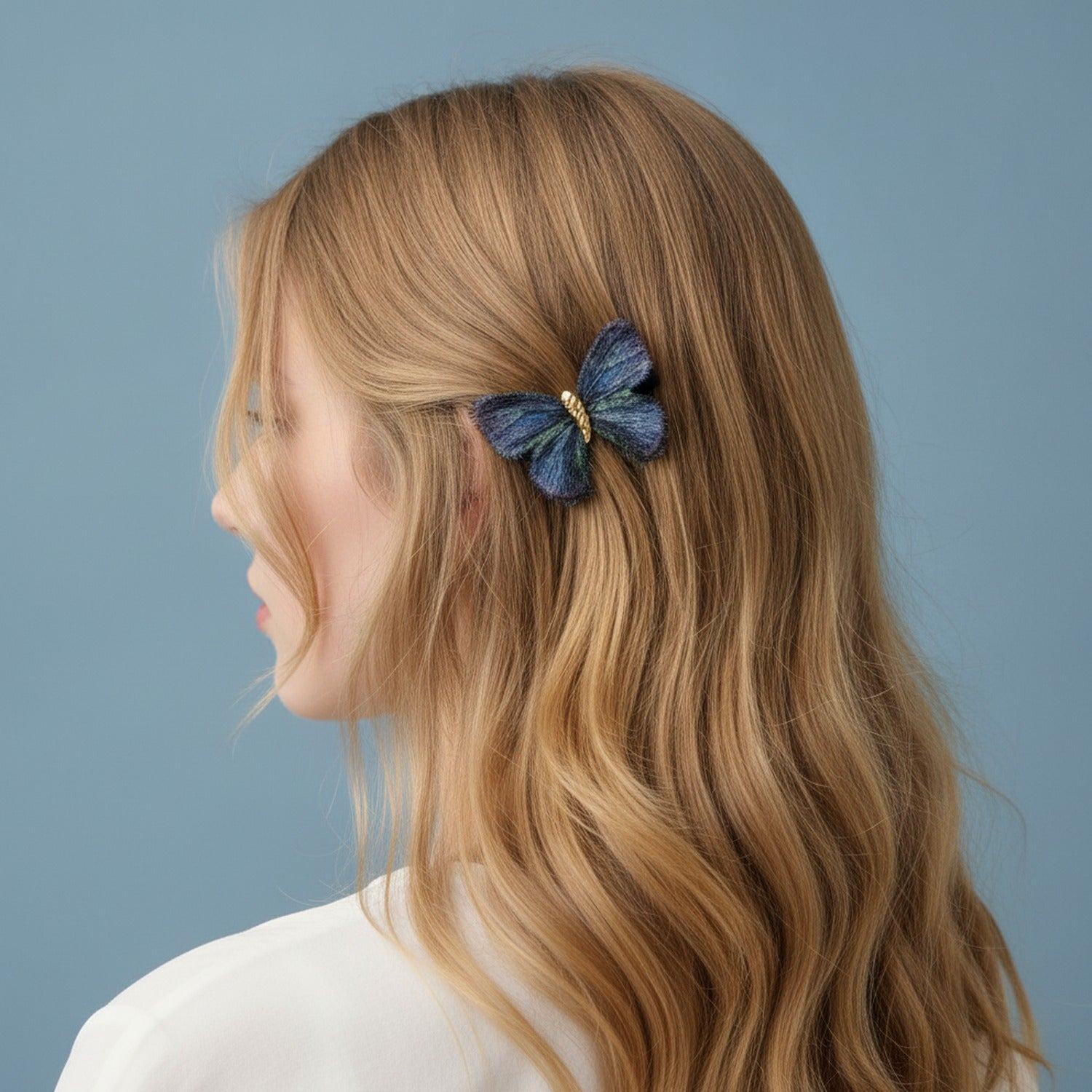 Butterfly Hair Clip Gold Black Embroidered