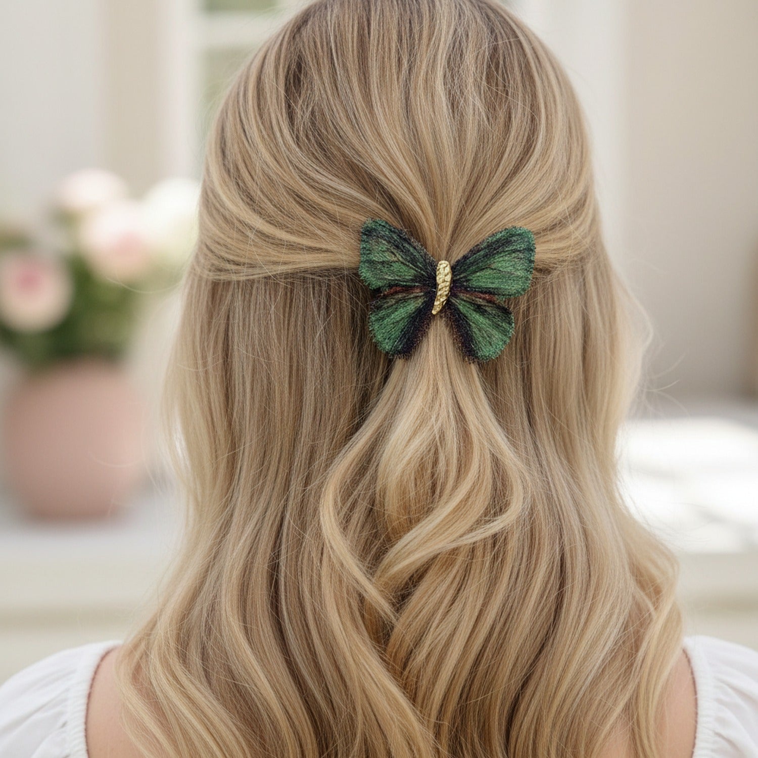 Emerald Green Butterfly Hair Clip With Gold