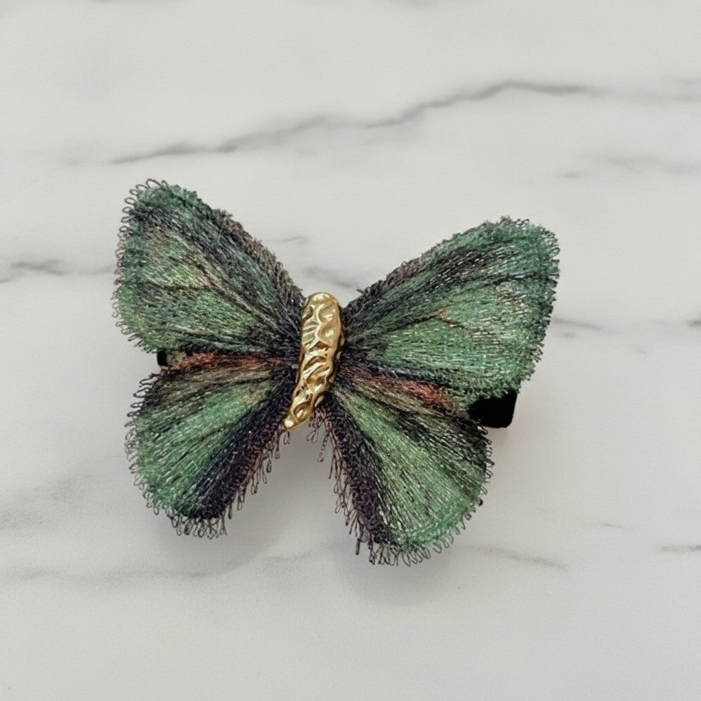 Emerald Green Butterfly Hair Clip With Gold