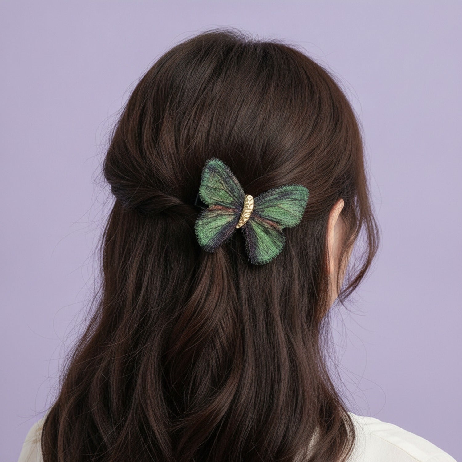 Emerald Green Butterfly Hair Clip With Gold