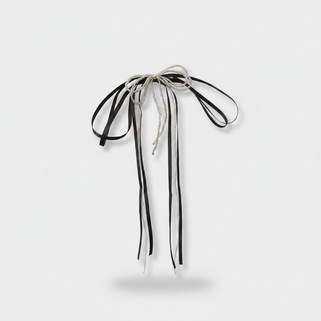 Ribbon Bow Hair Clip With Tassel Charm
