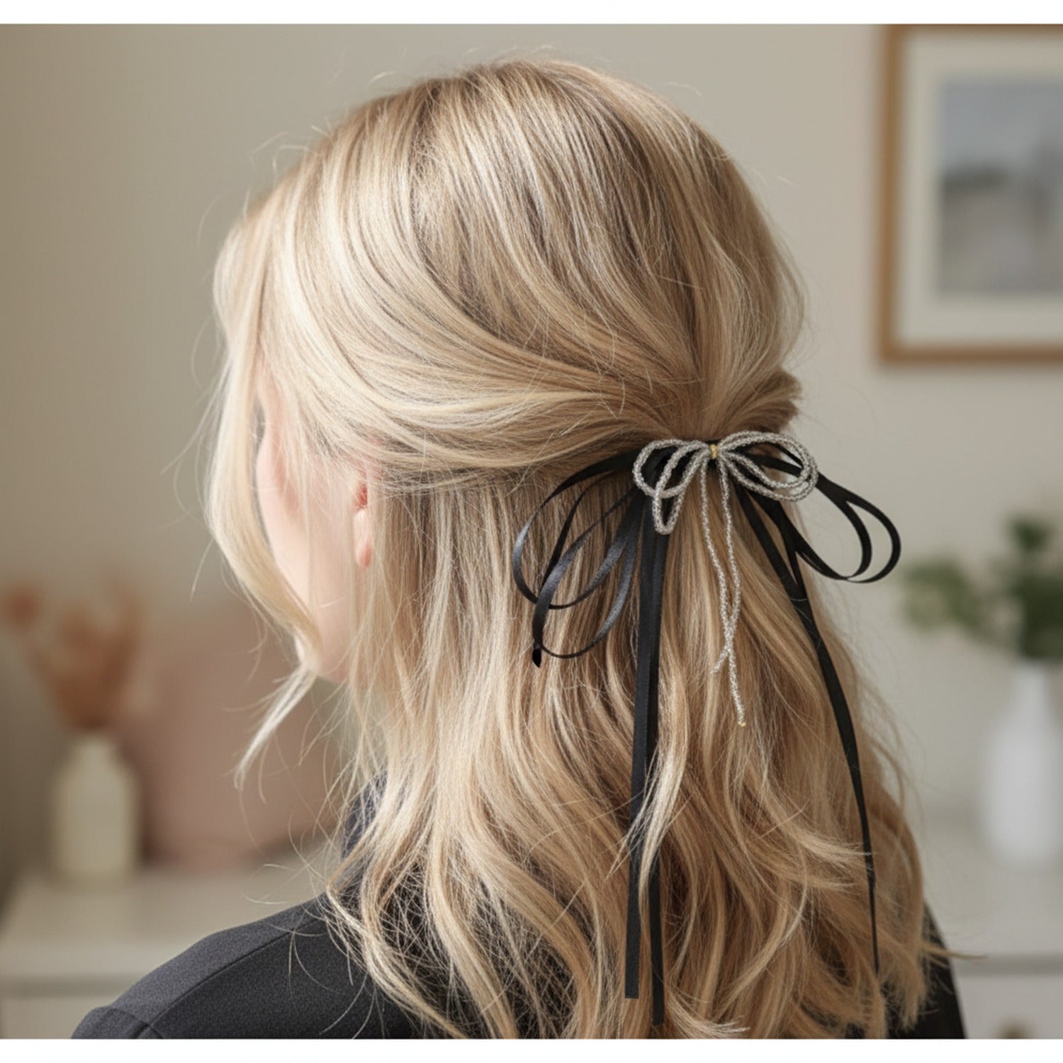 Ribbon Bow Hair Clip With Tassel Charm