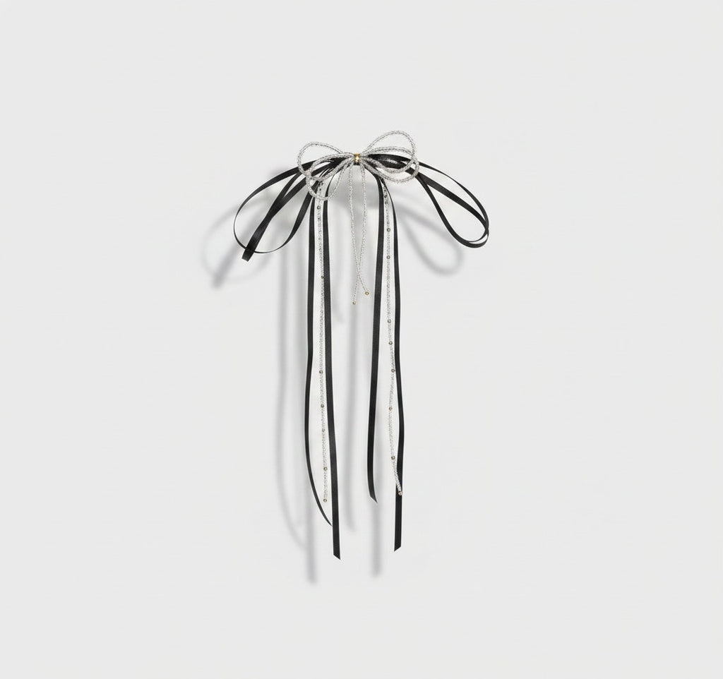 Ribbon Bow Hair Clip With Tassel Charm – hair accessories (view 1)