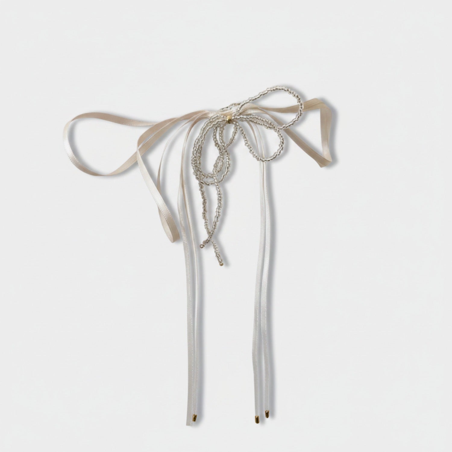 Cream Ribbon Bow Hair Clip With Chain Detail