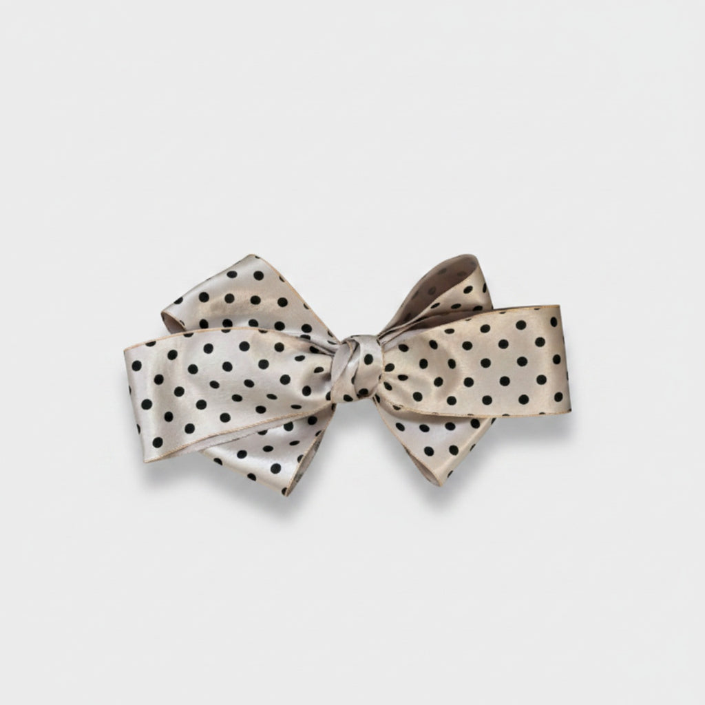 Polka Dot Bow Hair Clip Cream