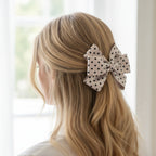 Polka Dot Bow Hair Clip Cream
