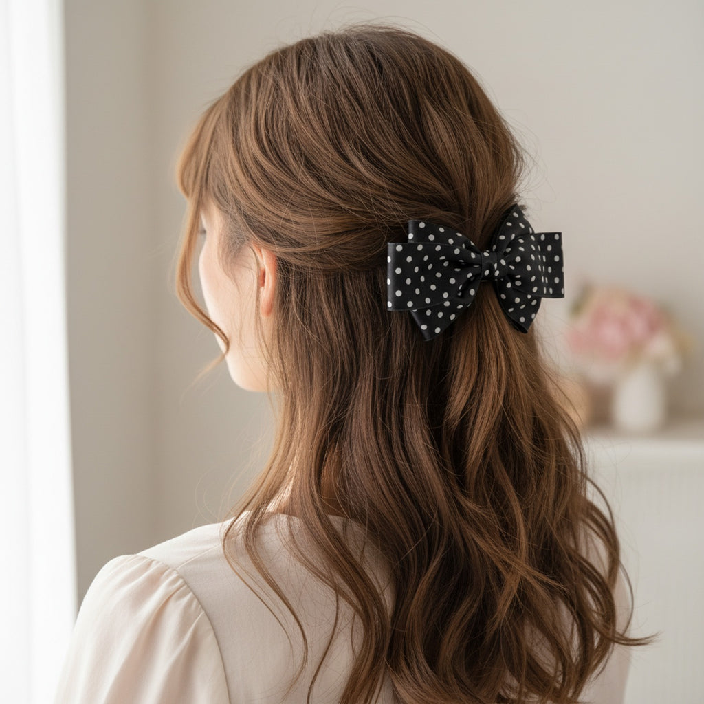 Black Polka Dot Bow Hair Clip