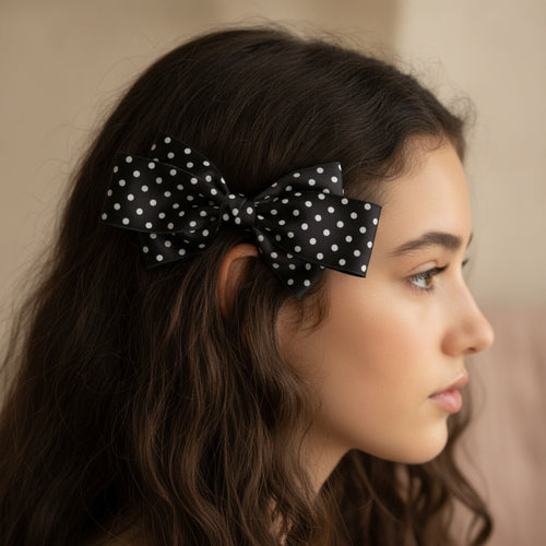 Black Polka Dot Bow Hair Clip
