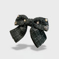 Black Tweed Bow Hair Clip with Pearl Details