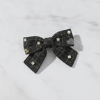 Black Tweed Bow Hair Clip with Pearl Details – hair accessories (view 3)