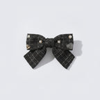 Black Tweed Bow Hair Clip with Pearl Details – hair accessories (view 1)