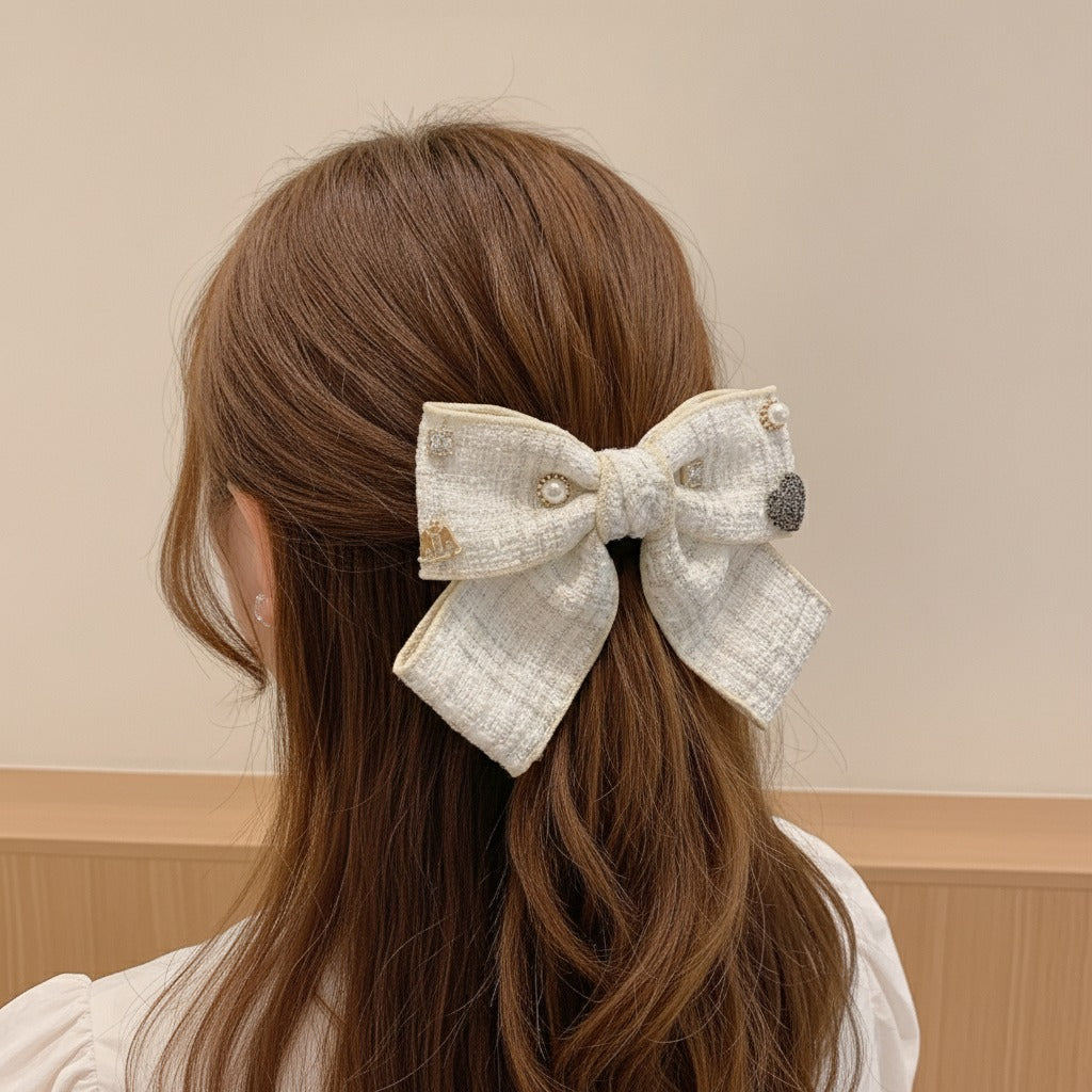 Pearl & Rhinestone Textured Horse Hair Clips – hair accessories (view 3)