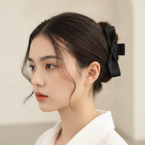 Black Satin Bow Hair Clip