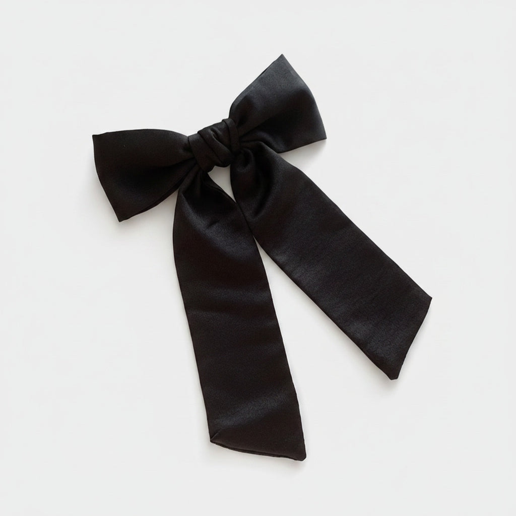 Black Satin Bow Hair Clip