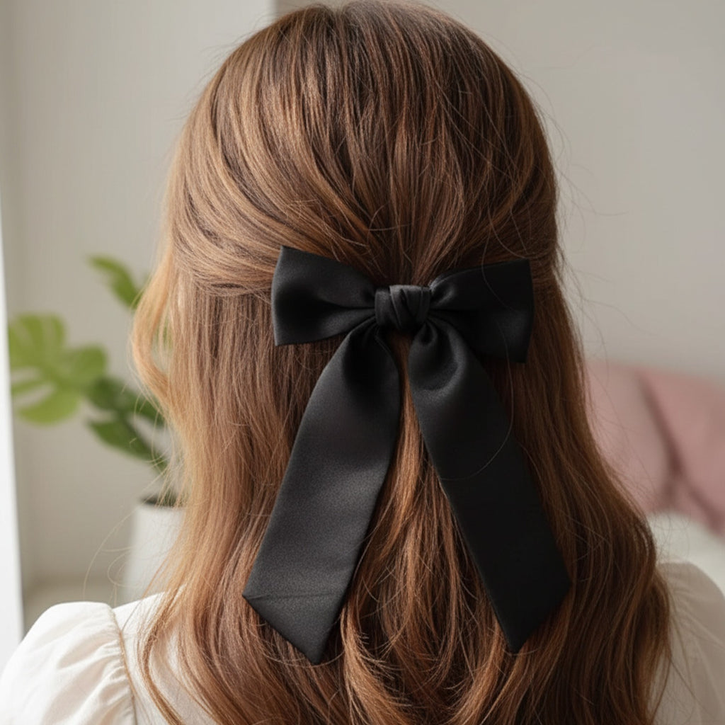 Black Satin Bow Hair Clip