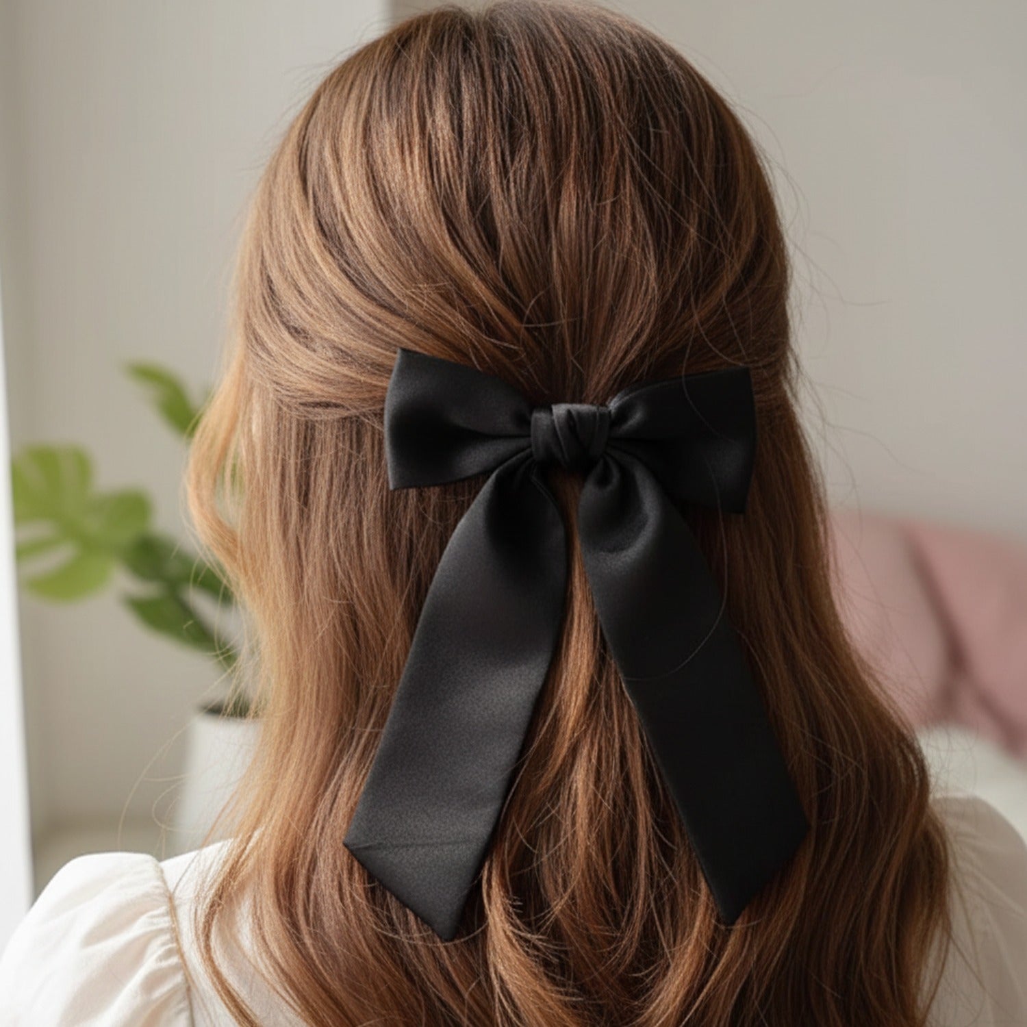 Black Satin Bow Hair Clip