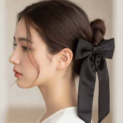 Black Satin Bow Hair Clip