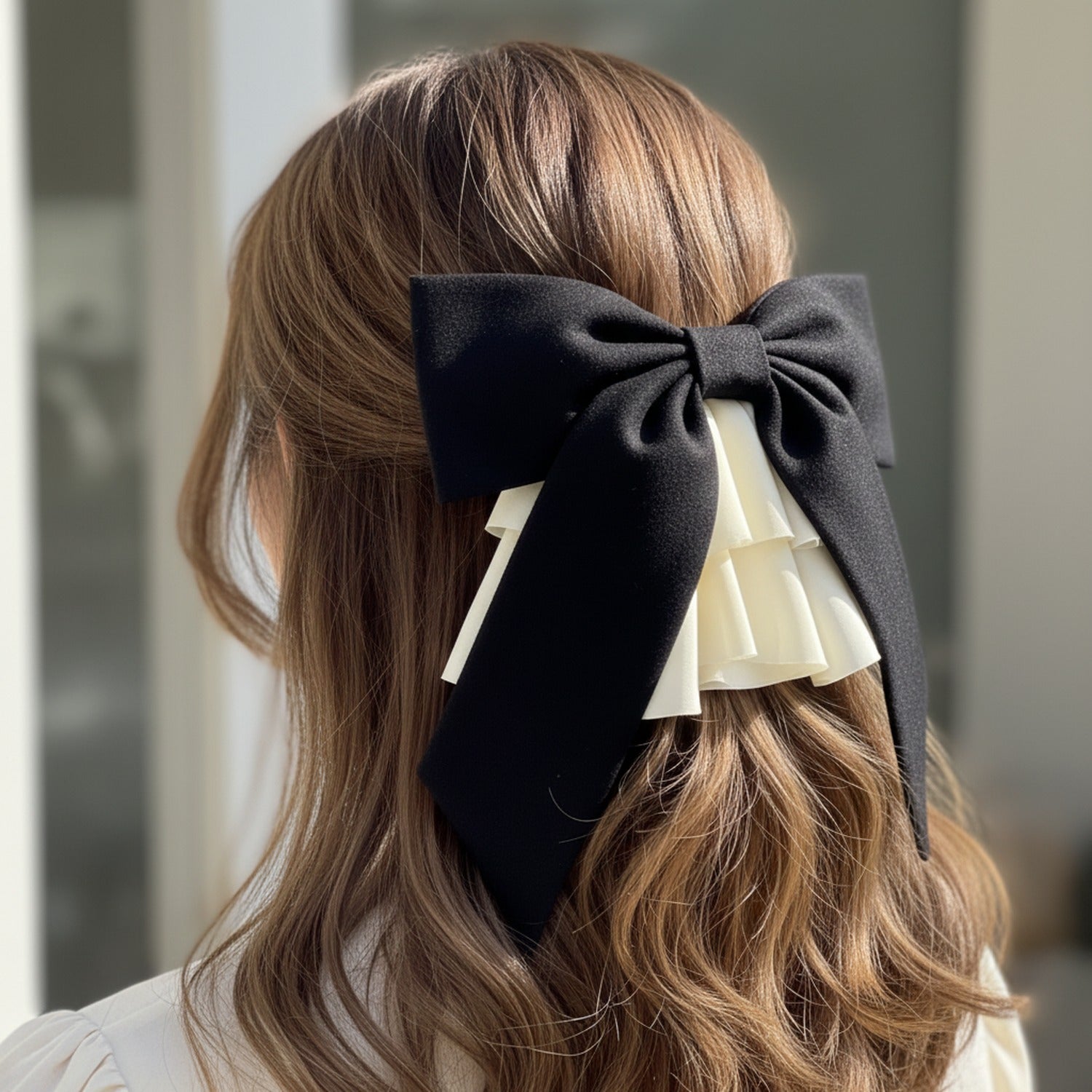 Black Ruffle Claw Hair Clip Cream