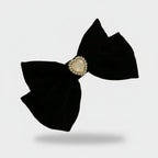 Black Pearl Heart Hair Bow Clip