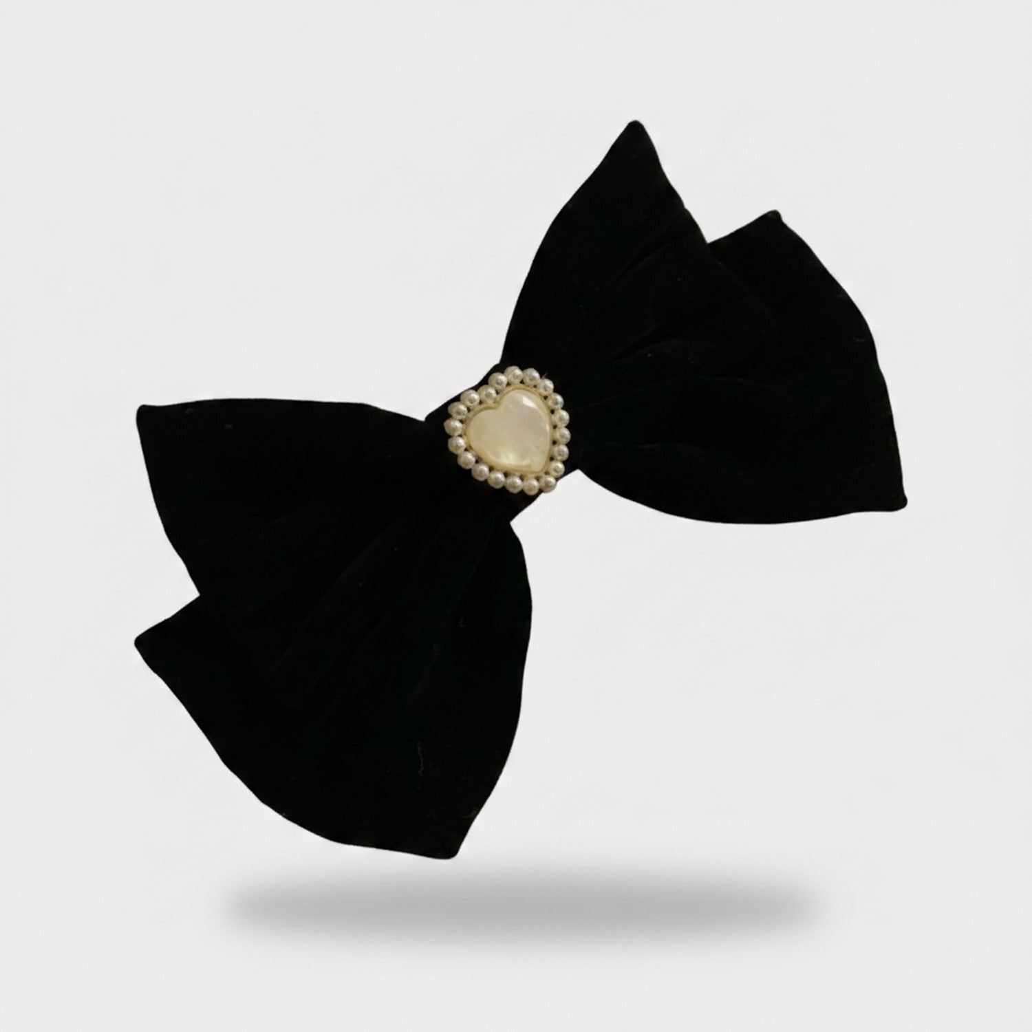 Black Pearl Heart Hair Bow Clip