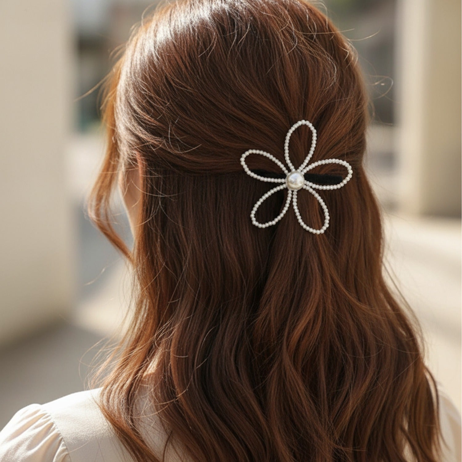 Pearl Beaded Bow Hair Clip Black