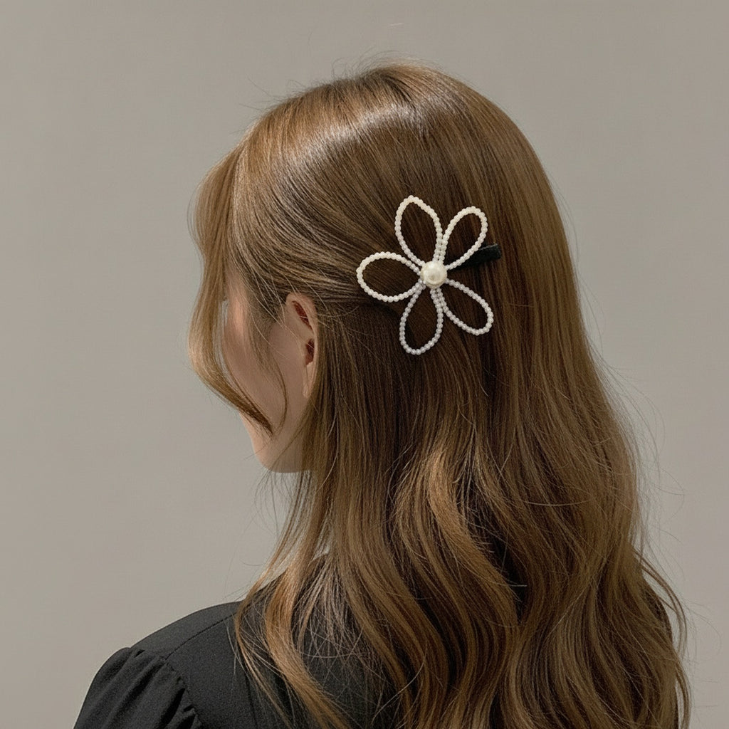 Pearl Beaded Bow Hair Clip Black – hair accessories (view 3)