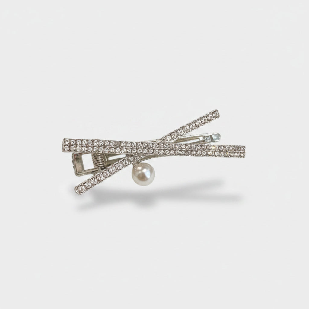 Pearl and Rhinestone Bow Hair Clip