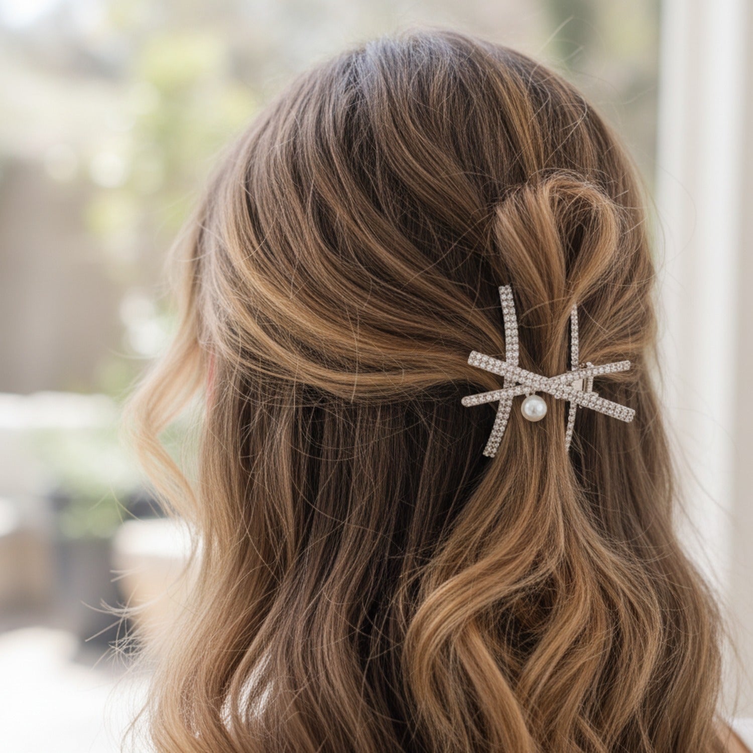 Pearl and Rhinestone Bow Hair Clip