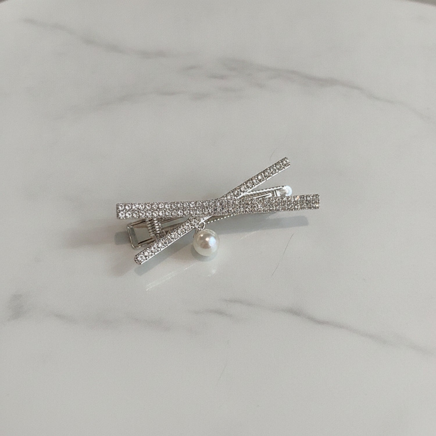 Pearl and Rhinestone Bow Hair Clip