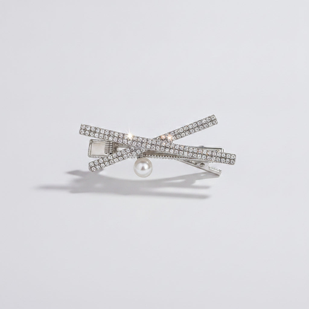 Pearl and Rhinestone Bow Hair Clip – hair accessories (view 1)