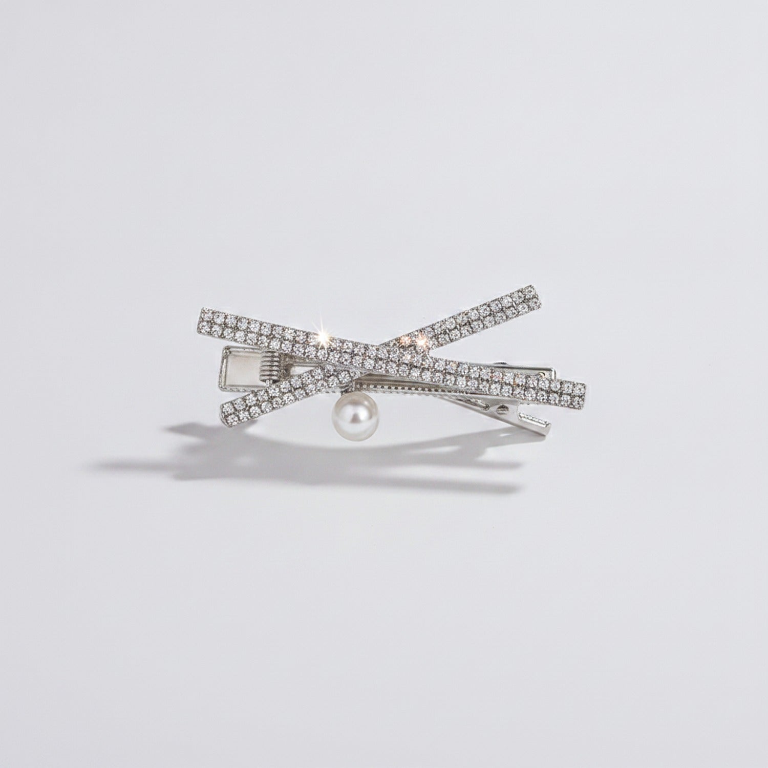 Pearl and Rhinestone Bow Hair Clip