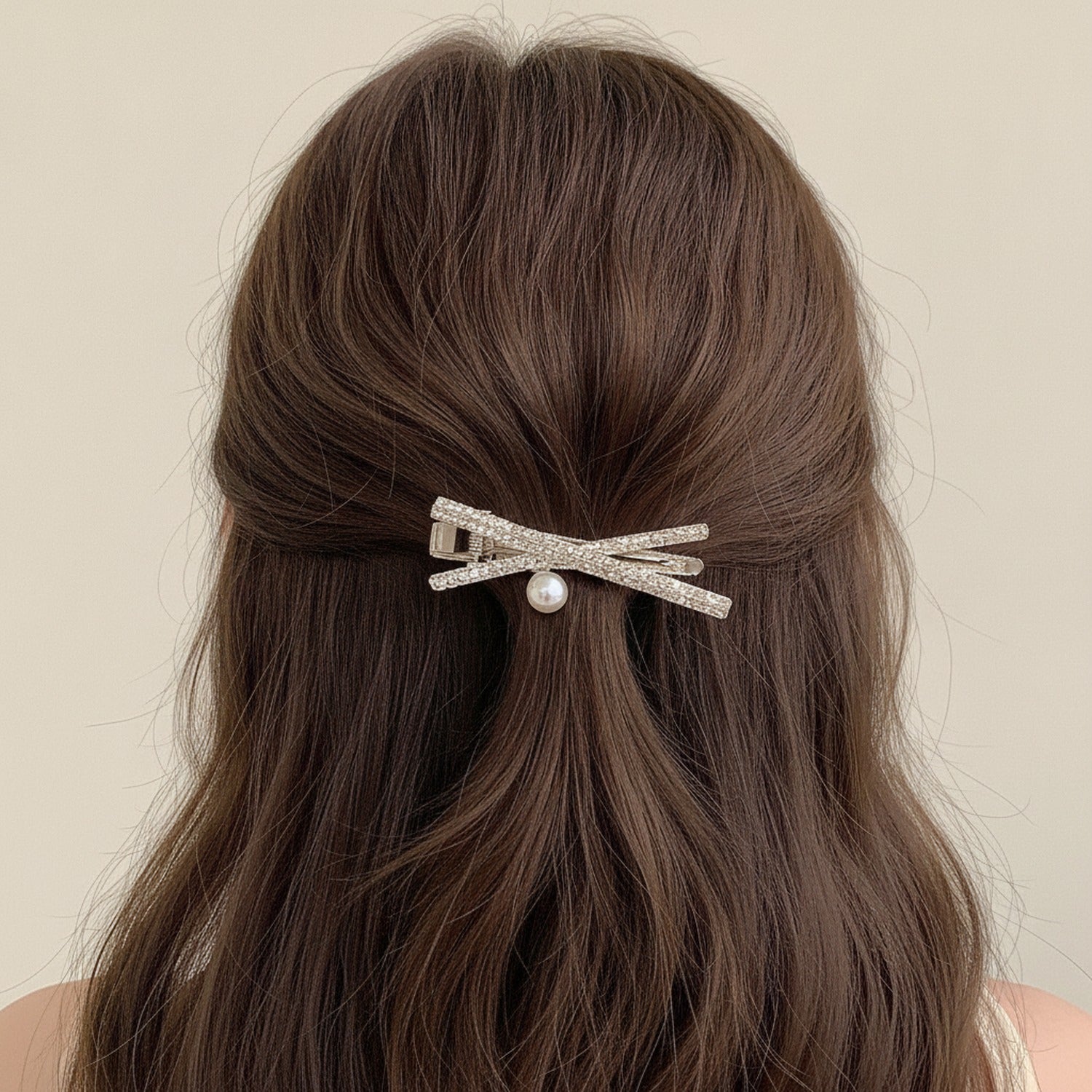 Pearl and Rhinestone Bow Hair Clip