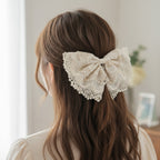 Lace Butterfly Hair Bow Clip Pearl Detail