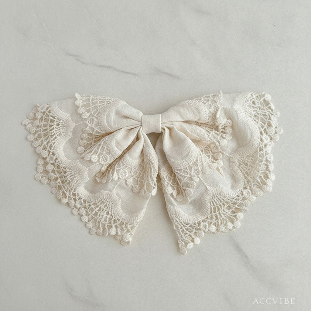 Lace Butterfly Hair Bow Clip Pearl Detail – hair accessories (view 2)