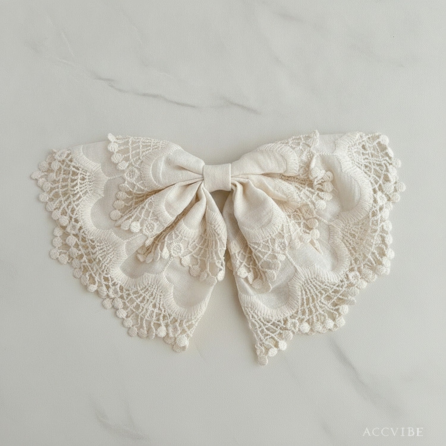 Lace Butterfly Hair Bow Clip Pearl Detail