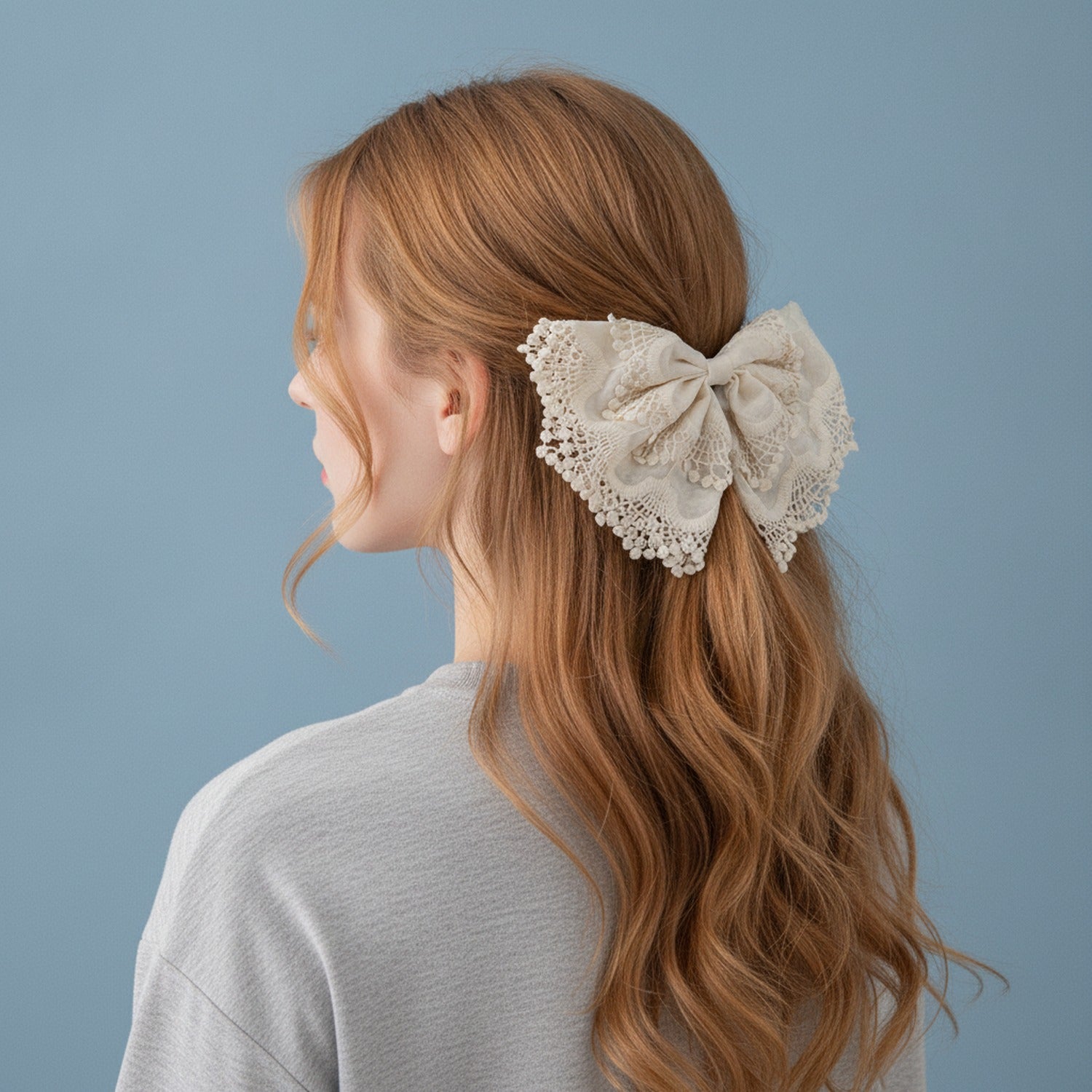 Lace Butterfly Hair Bow Clip Pearl Detail