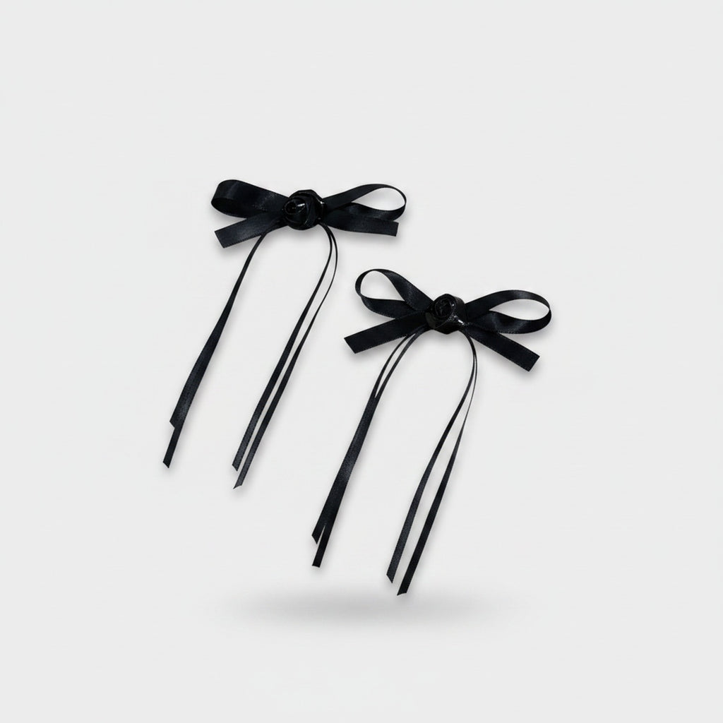 Black Velvet Bow Hair Clips Set
