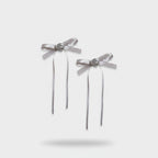 Silver Ribbon Bow Hair Clips Set