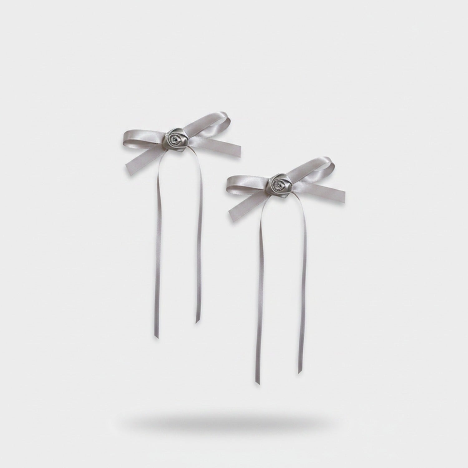 Silver Ribbon Bow Hair Clips Set