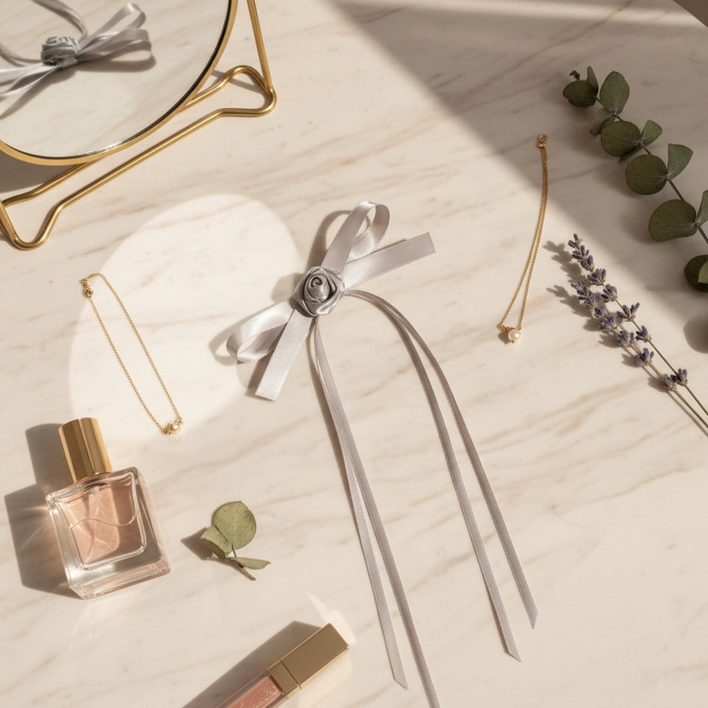 Silver Ribbon Bow Hair Clips Set – hair accessories (view 2)