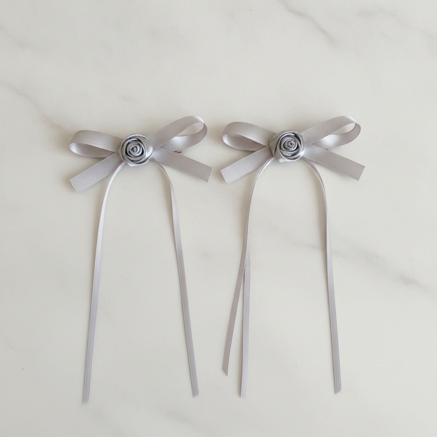 Silver Ribbon Bow Hair Clips Set
