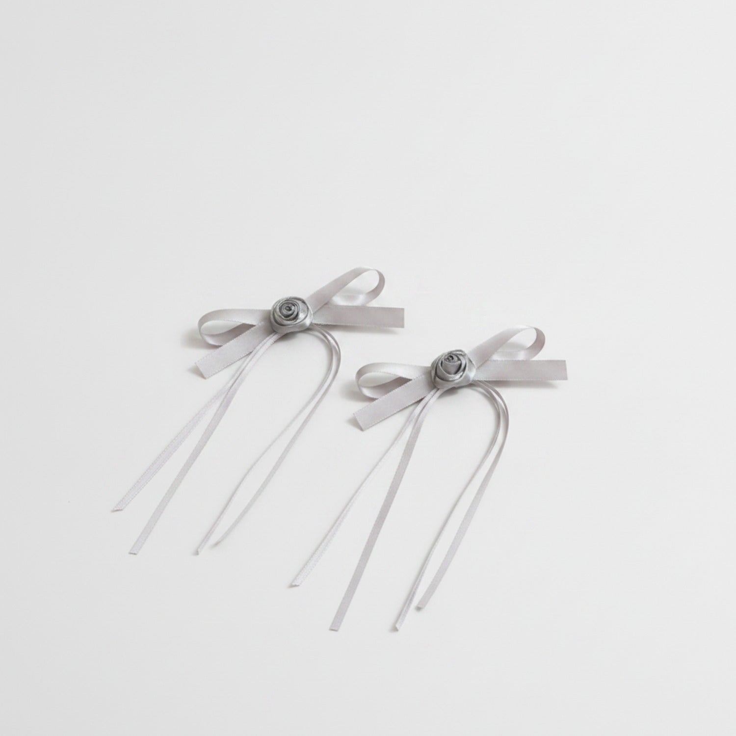 Silver Ribbon Bow Hair Clips Set