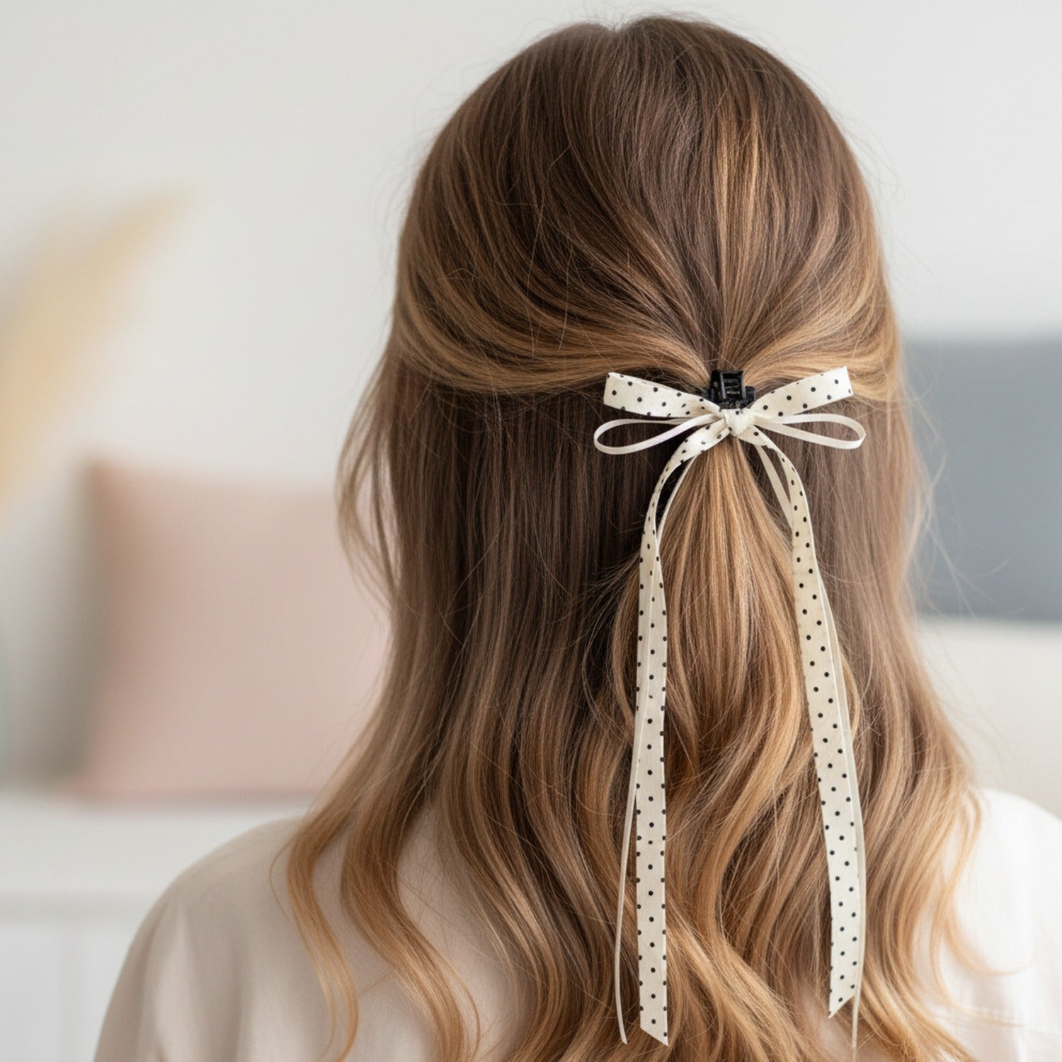 Polka Dot Ribbon Hair Bow Clips Set