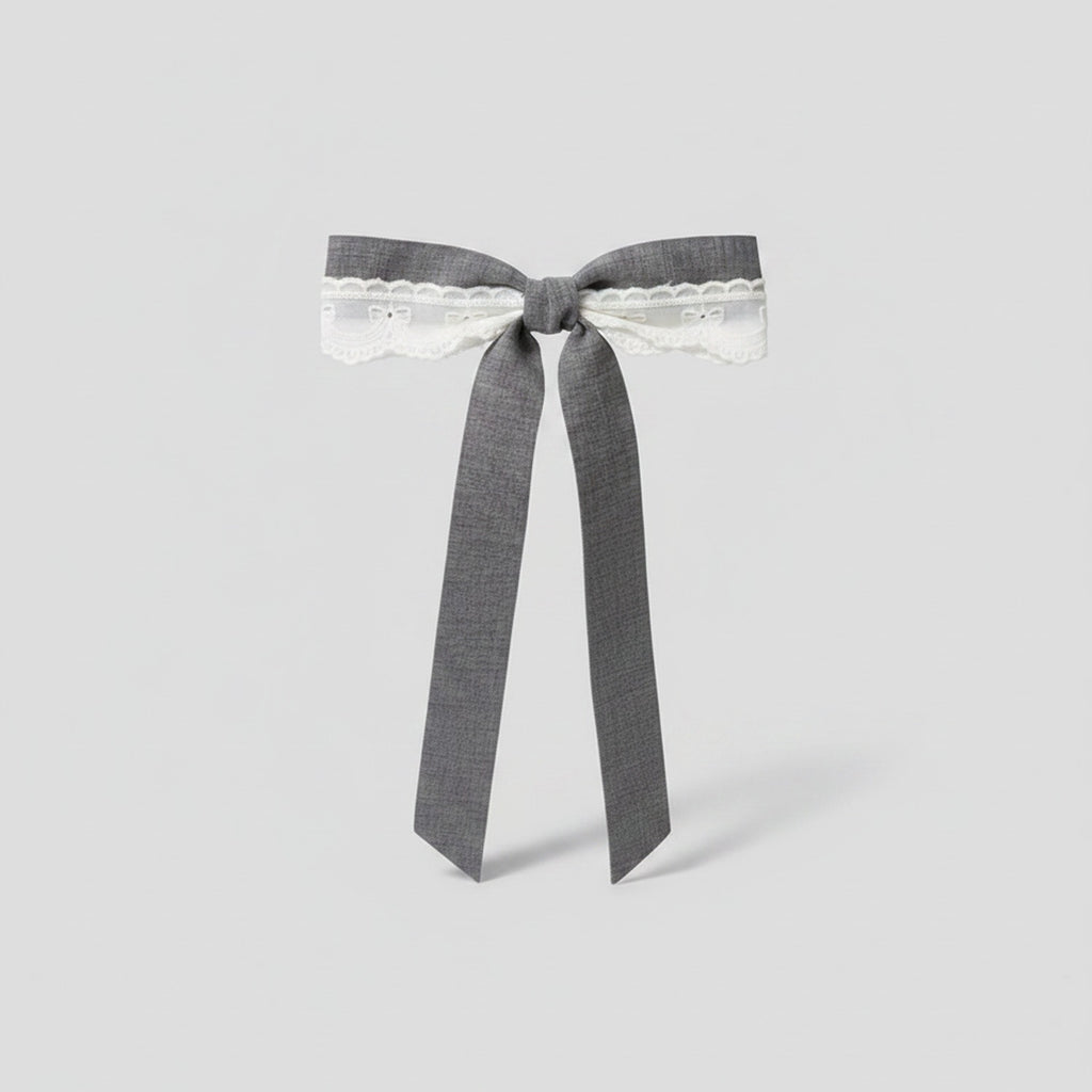 Lace Bow Hair Clip Gray Ribbon