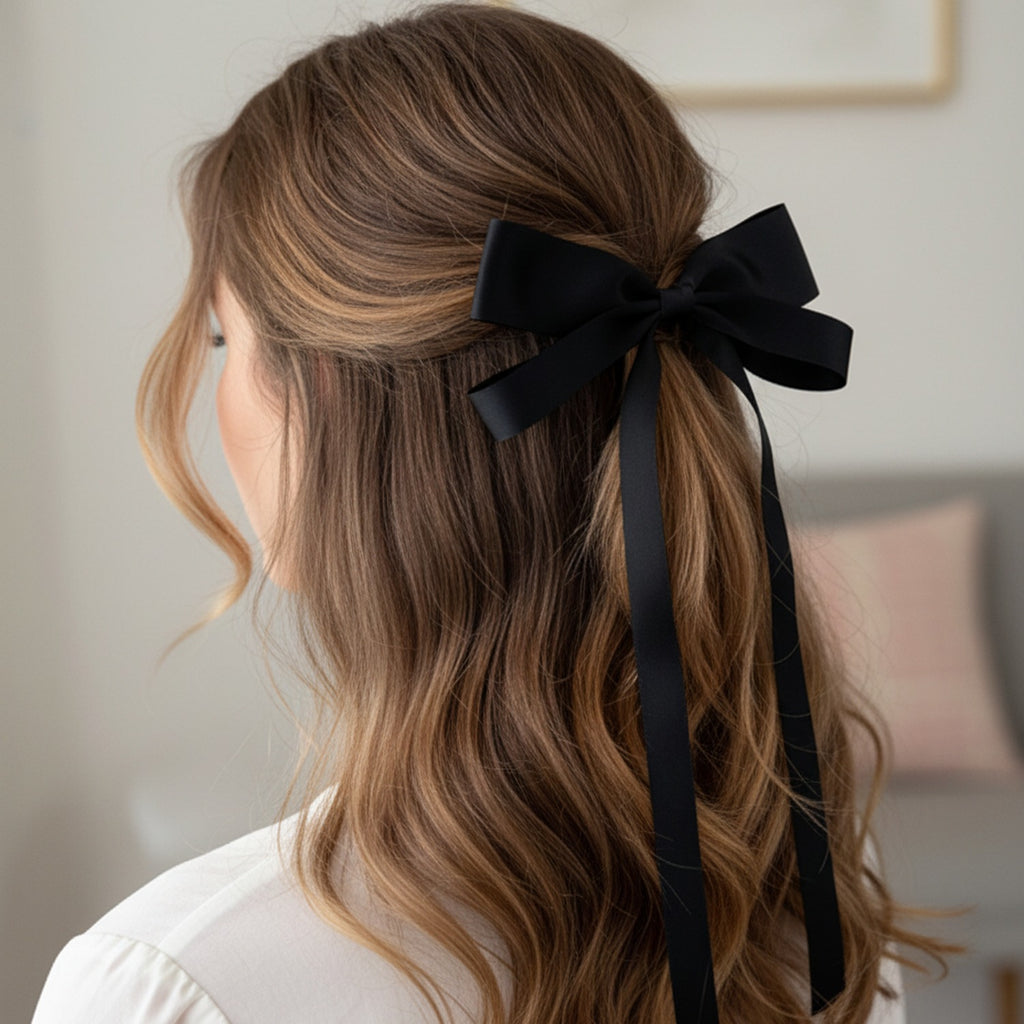 Black Satin Ribbon Bow Hair Clip