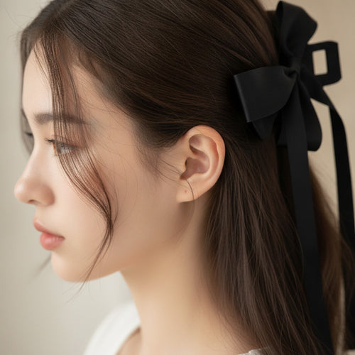 Black Satin Ribbon Bow Hair Clip